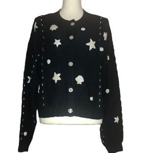 Vintage KANSAI YAMAMOTO Sz S Black White Beaded Pearls Seashell Cardigan Sweater